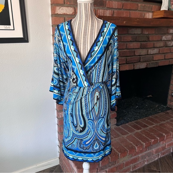 Etro Milano Blue Paisley V-Neck Dress Sz M - Picture 1 of 8